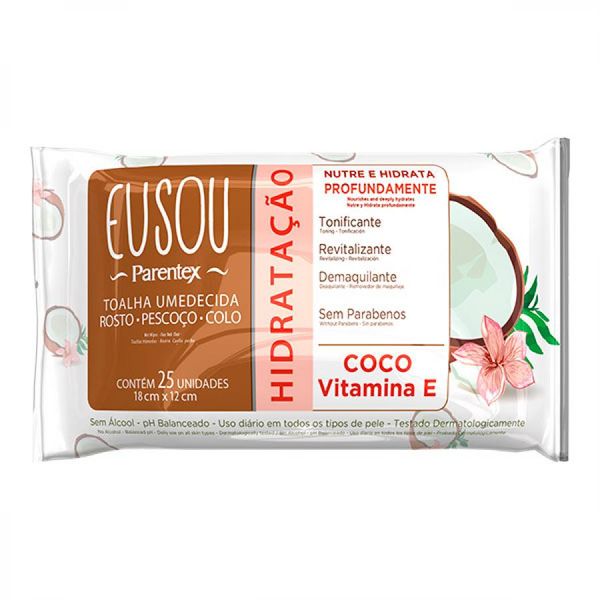 Toalhas Umedecidas Parentex Eu Sou Hidratacao De Coco 25 Unidades