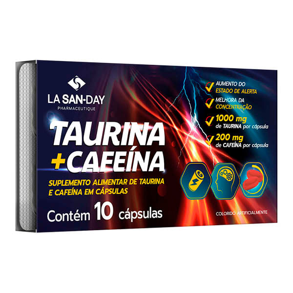 Taurina+cafeína 1200mg Lasanday Com 10 Cápsulas Taurina+cafeina 1200mg Lasanday Com 10 Capsulas