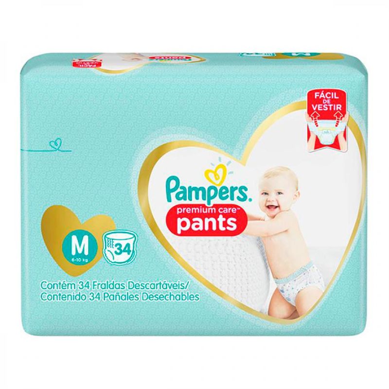Fralda Pampers Pants Premium Care M Mega Com 34 Unidades