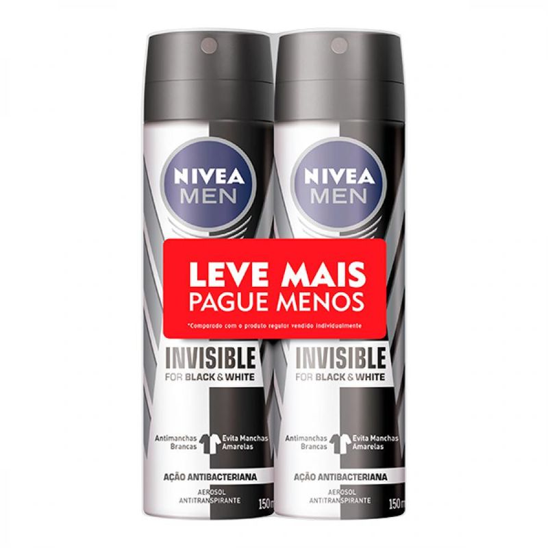 Desodorante Nivea Masculino Aerossol Invisible Black E White 2 Unidades  De 150ml