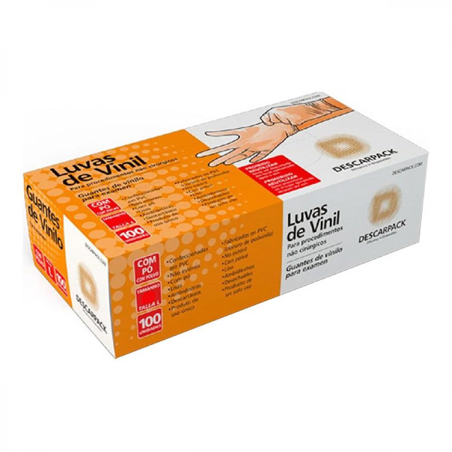 Luva Descarpack Vinil M Com 100 Unidades Com Talco