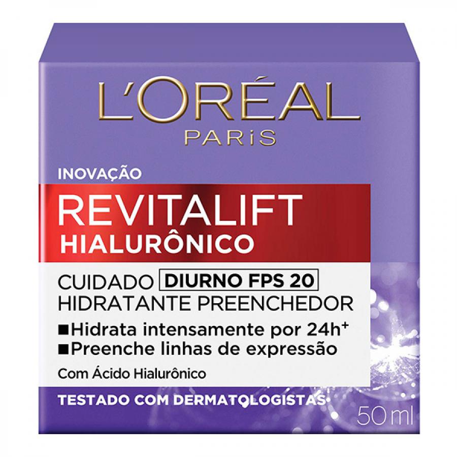 Creme Hidratante Facial Anti-idade Loreal Paris Revitalift Hialurônico  Diurno Fps20 50ml