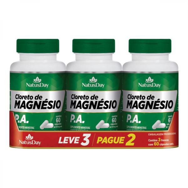 Cloreto De Magnesio P.a Natusday 3 Caixas De 60 Capsulas Leve3 Pague2