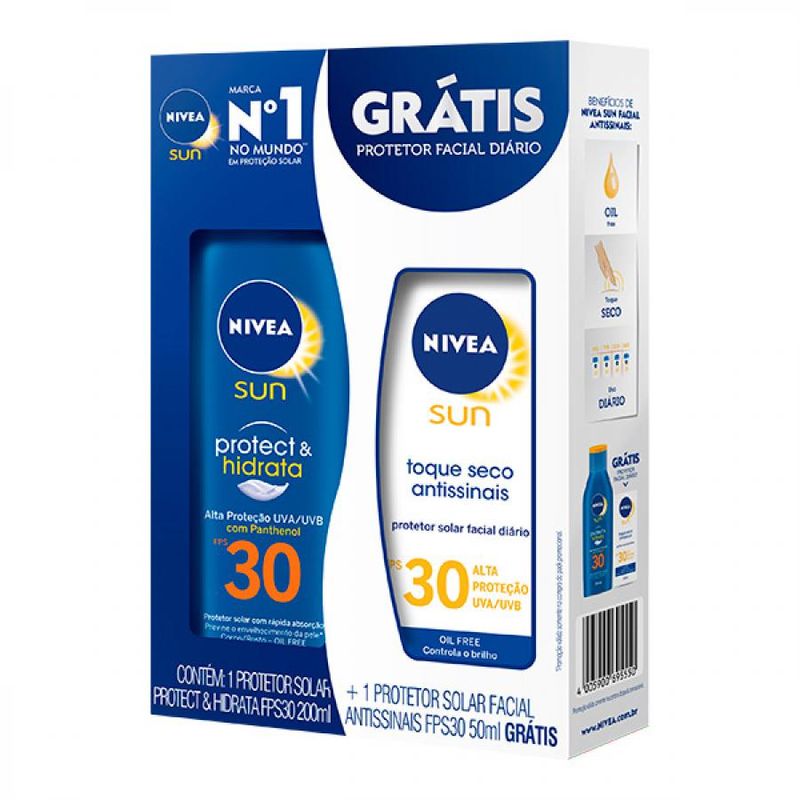 Protetor Solar Nivea Protect E Hidrata Fps30 200ml Grátis Facial Fps30