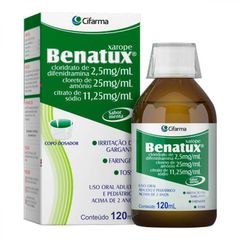 Caixa branca com faixa verde de Benatux Xarope 120ML