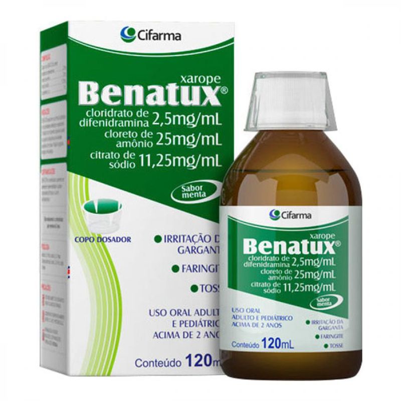 Caixa branca com faixa verde de Benatux Xarope 120ML
