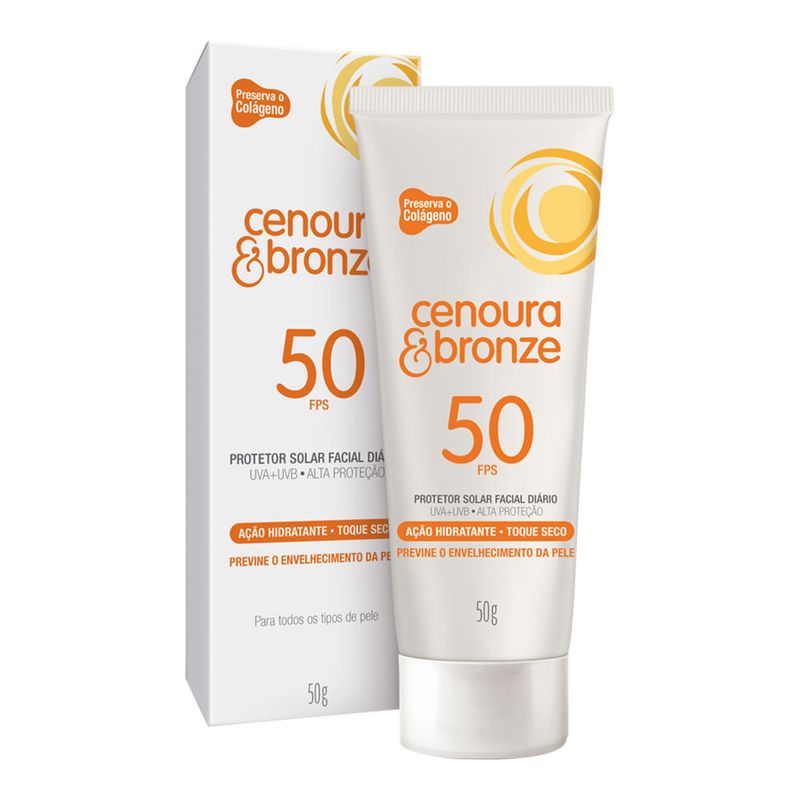 Protetor Solar Facial Cenoura E Bronze Acao Hidratante Toque Seco Fps50 50g