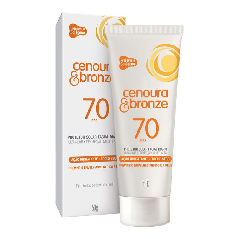 Protetor Solar Facial Cenoura E Bronze Ação Hidratante Toque Seco Fps70 50g Protetor Solar Facial Cenoura E Bronze Acao Hidratante Toque Seco Fps70 50g