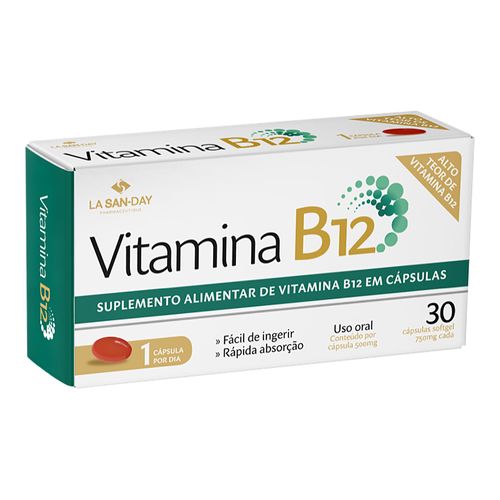 Vitamina B12 750mg Lasanday Com 30 Cápsulas Softgel