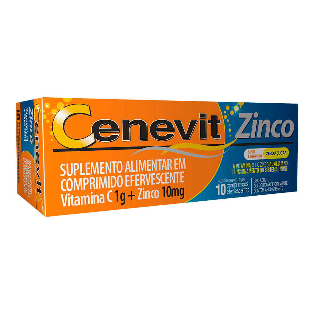 Vitamina C 1g + Zinco 10mg Cenevit Zinco Laranja 10 Comprimidos  Efervescentes