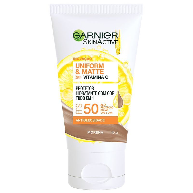 Protetor Solar Garnier Vitamina C é Bom Garnier-Skin-40gr-Protetor-Solar-Hidratante-Fps50-Com-Cor-Morena