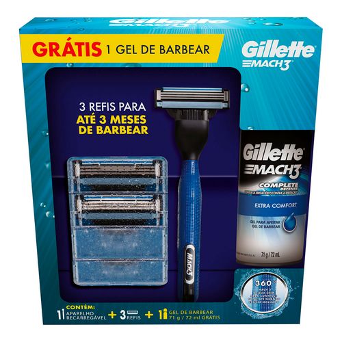 Kit Gillette Mach3 Acqua Grip + 3 Lâminas + Gel De Barbear 72ml