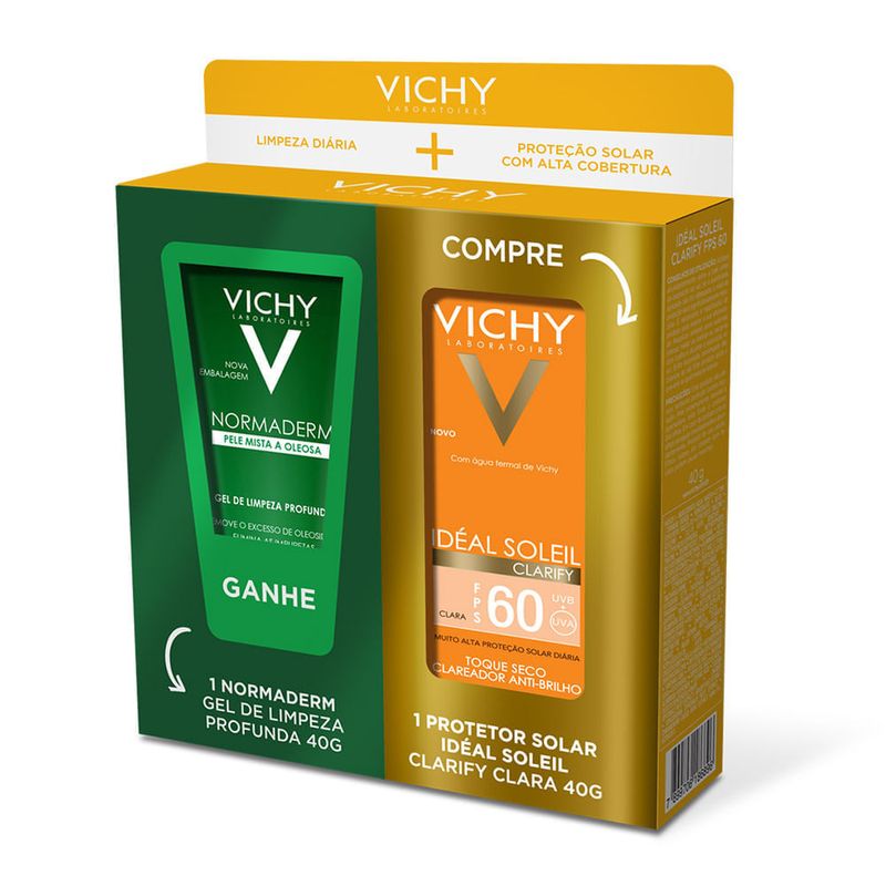 Vichy Ideal Soleil Clarify Clara Protetor Solar 40gr Fps60 + Gel Para Limpeza Normaderm Especial