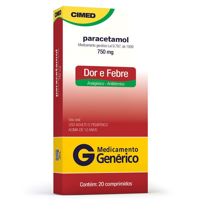 Paracetamol Cimed Com 20 Comprimidos 750mg Generico
