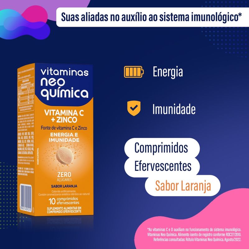 Vitamina C Neo Quimica Com 10 Comprimidos Efervecentes 1grama Laranja