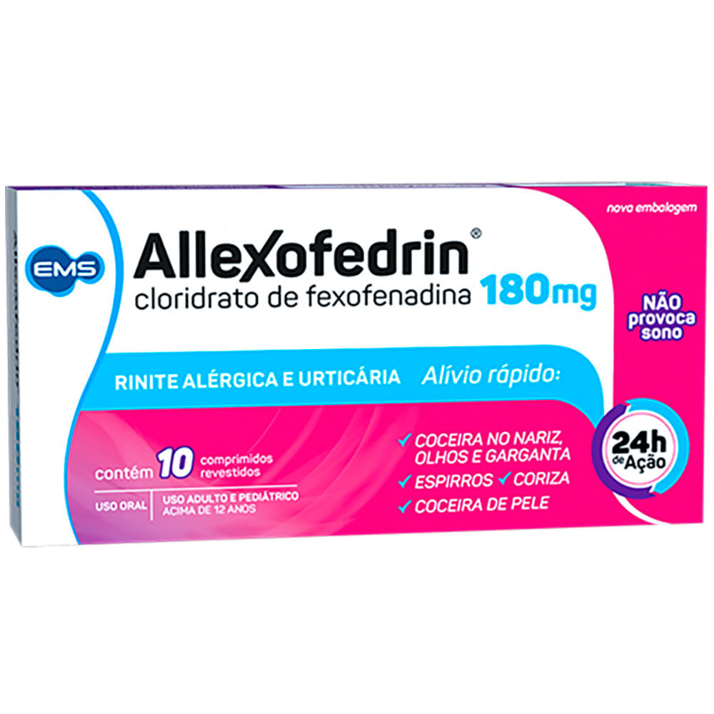 Allexofedrin 180mg Com 10 Comprimidos Revestidos Renite Alergica E  Urticaria Alivio Rapido 24 Horas De Acao