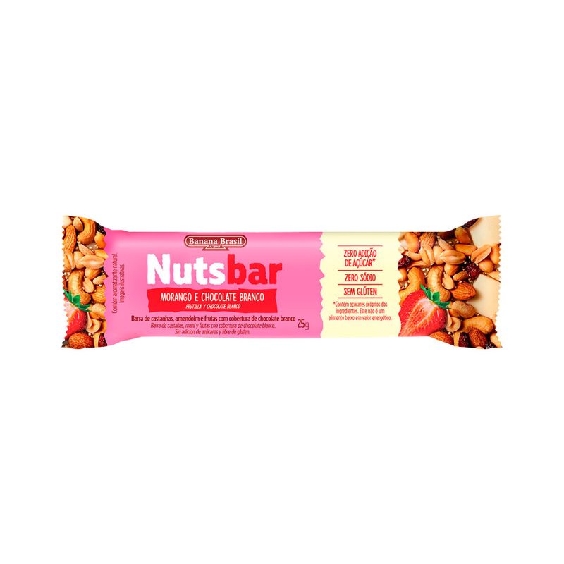 Barra Banana Brasil Nuts Bar 25gr Morango E Chocolate Branco - Precopopular