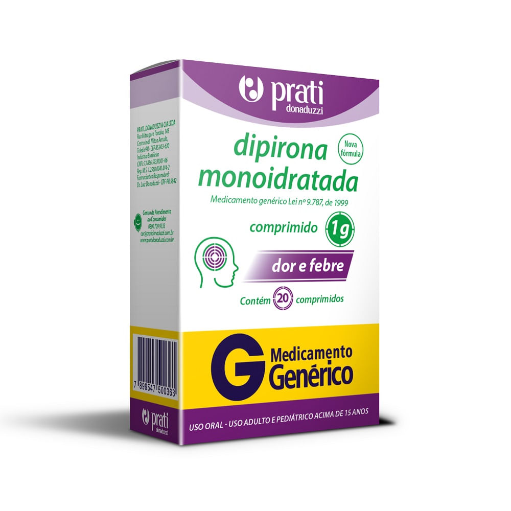 Dipirona Prati Com 20 Comprimidos 1g Genérico
