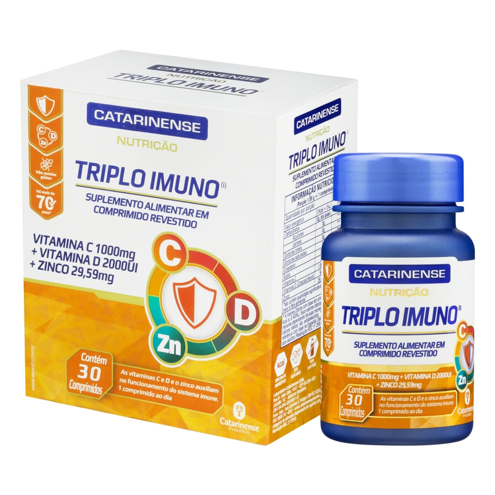 Triplo Imuno (vitamina C, Vitamina D E Zinco)  30 Comprimidos  Catarinense Nutrição
