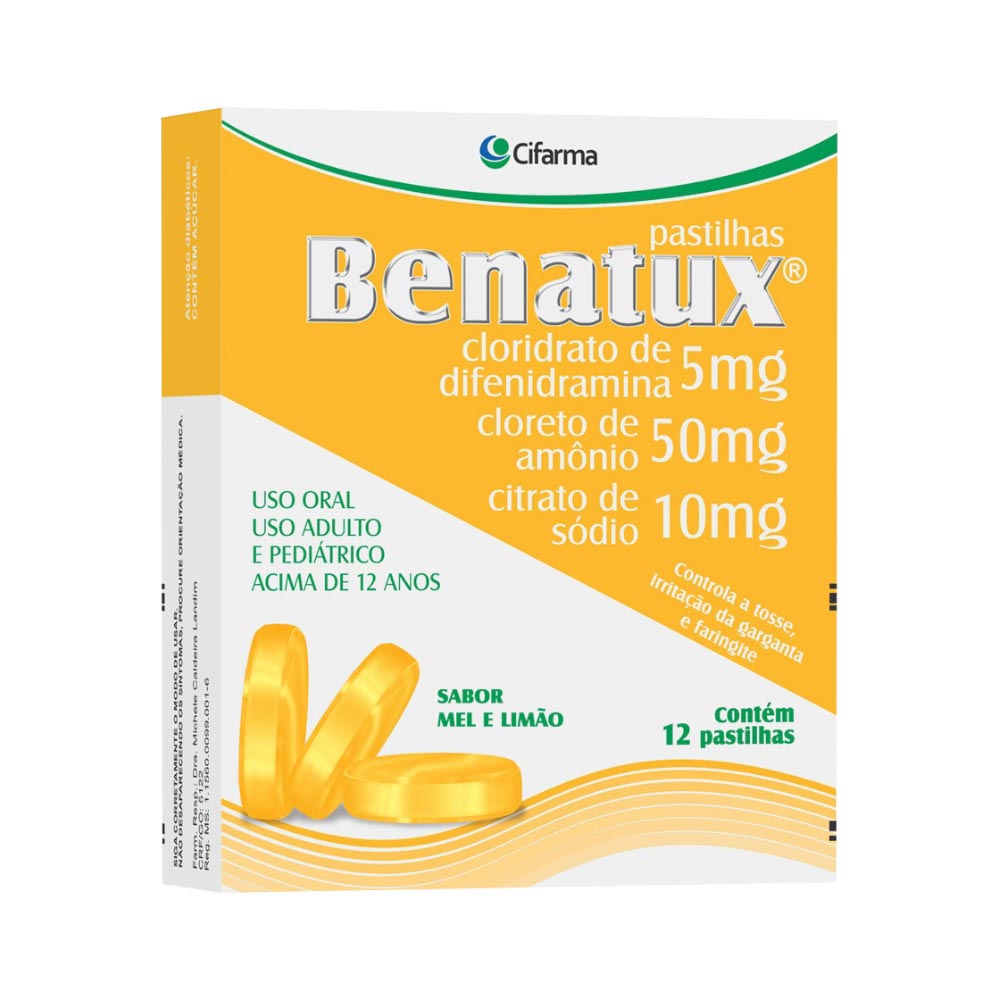 Benatux Com 12 Pastilhas 5+50+10mg Mel E Limao