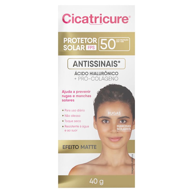 Protetor Solar Antissinais Efeito Matte Ácido Hialurônico E Pró-colageno Fps50 Cicatricure 40g Protetor Solar Antissinais Efeito Matte Acido Hialuronico E Pro-colageno Fps50 Cicatricure 40g