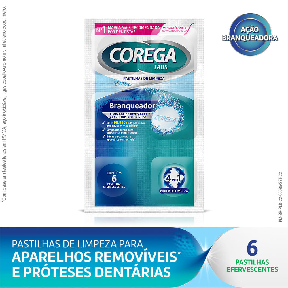 Limpador De Dentadura E Aparelhos Removíveis Corega Tabs Com 6 Pastilhas Efervescentes Branqueador