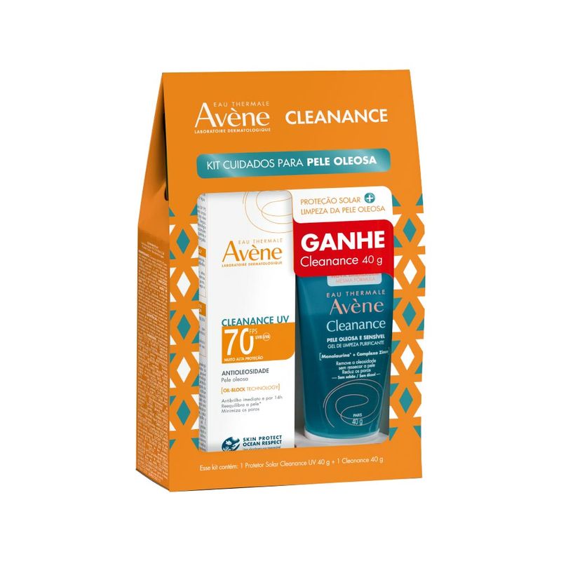 Kit Avène Protetor Solar Cleanance Uv Fps70 + Gel De Limpeza Cleanance 40g Kit Avene Protetor Solar Cleanance Uv Fps70 + Gel De Limpeza Cleanance 40g