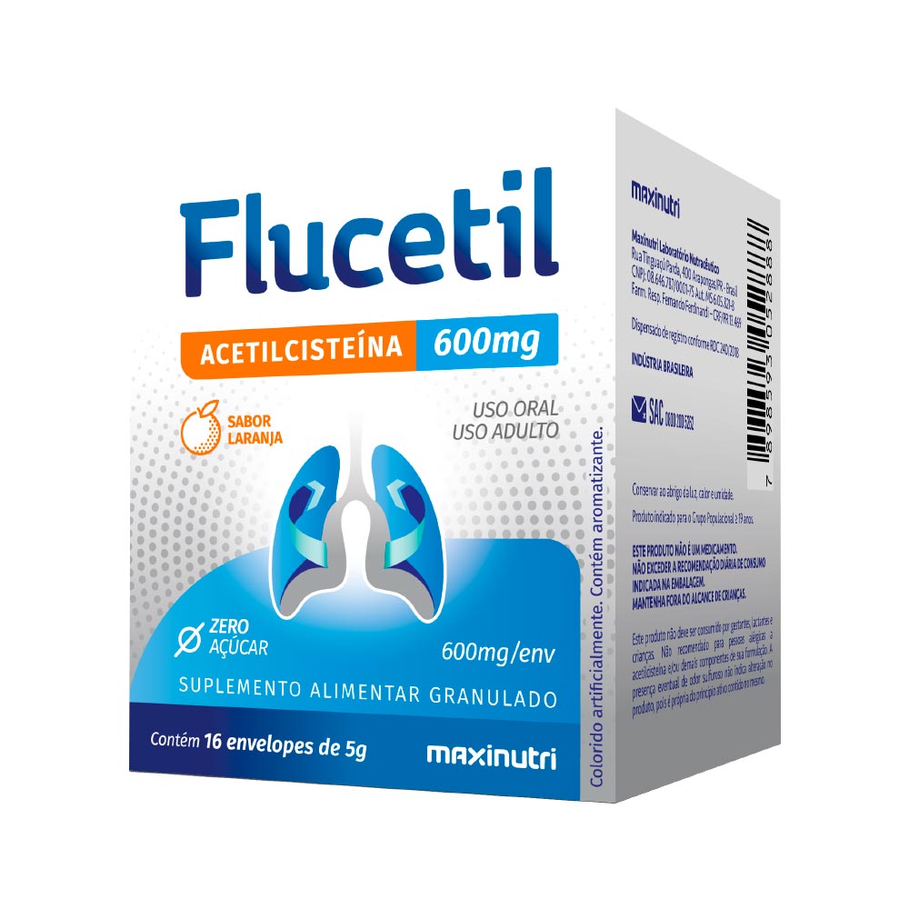 Flucetil Com 16x5gr Envelopes 600mg Sabor Laranja