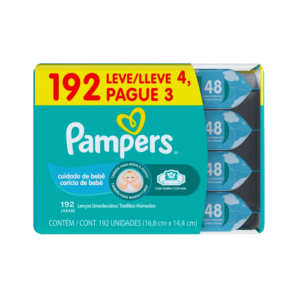 Lencos Umedecidos Pampers Leve 4 Pague 3 Com 4x48 Cuidado De Bebe  Especial