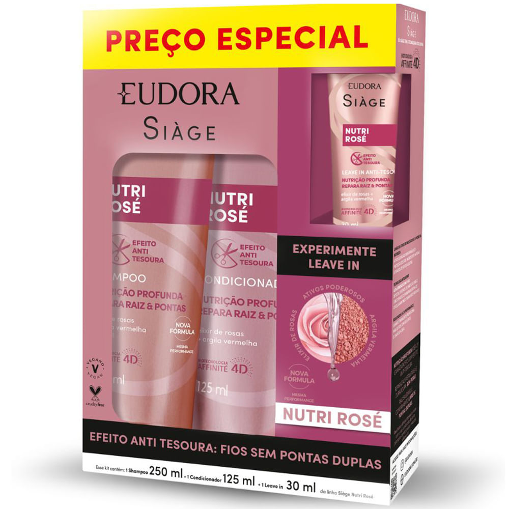Shampoo 250ml + Condicionador 125ml + Leave In 30ml Eudora Siage Nutri  Rose