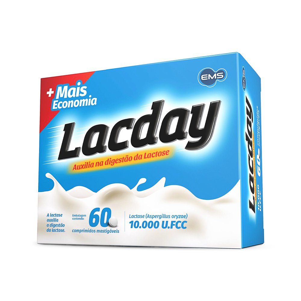 Enzima Lactase Lacday 10.000u.fcc 60 Comprimidos Mastigáveis