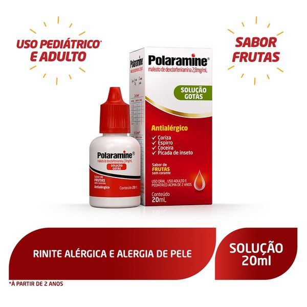 Antialérgico Polaramine Dexclorfeniramina 2,8mg/ml Gotas 20ml Sabor Frutas Antialergico Polaramine Dexclorfeniramina 2,8mg/ml Gotas 20ml Sabor Frutas