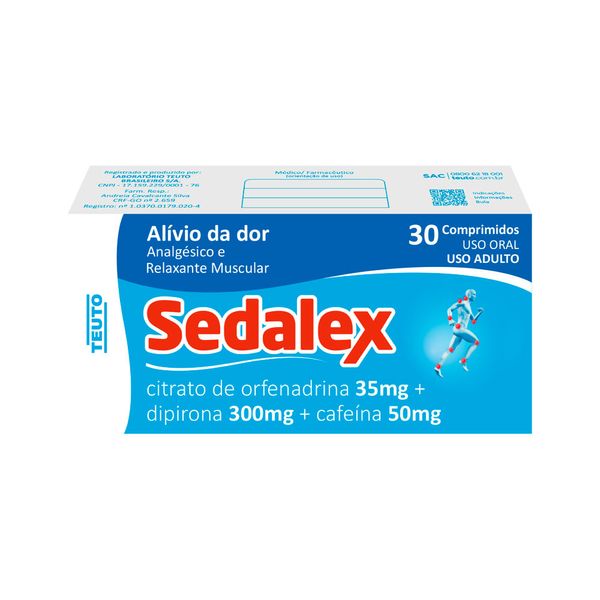 Sedalex Citrato De Orfenadrina 35mg + Dipirona 300mg + Cafeina 50mg Com 30 Comprimidos Teuto