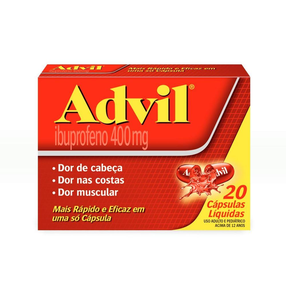 Advil Alívio Rápido Da Dor De Cabeça E Enxaqueca Com Ibuprofeno 400mg,  20 Cápsulas