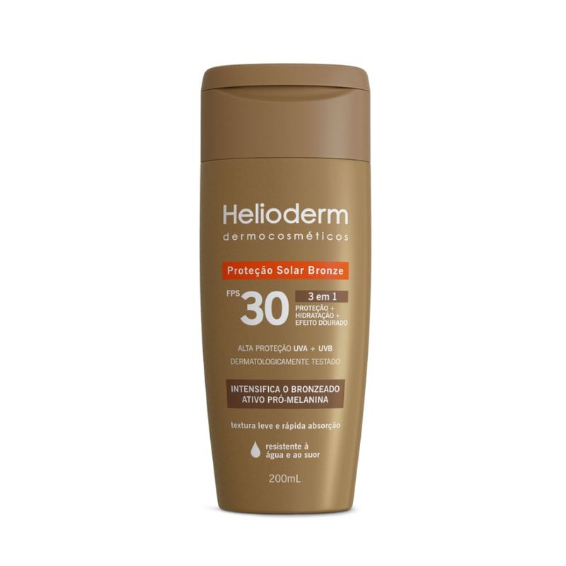 Protetor Solar Bronze Helioderm 3 Em 1 Fps30 200ml
