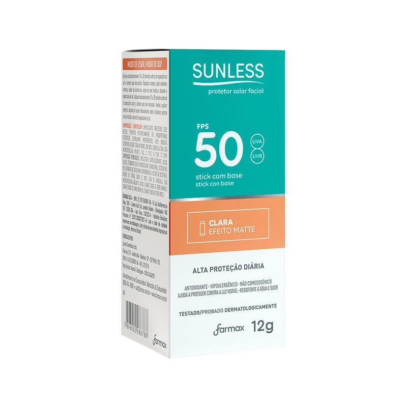 Protetor Solar Sunless Stick 12gr Fps50 Clara Efeito Matte