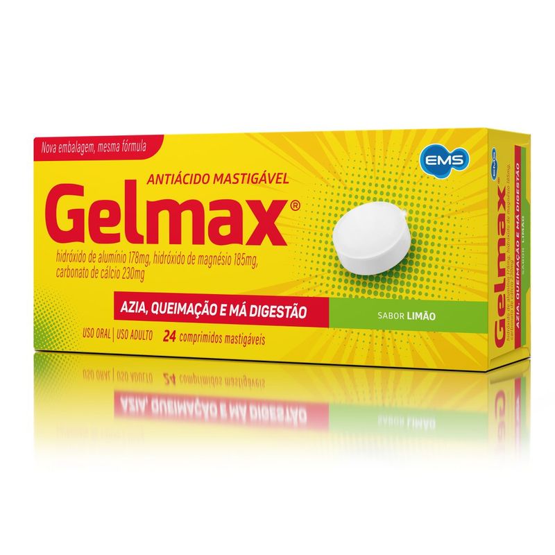 Antiácido Mastigável Gelmax Sabor Limão 24 Comprimidos Antiacido Mastigavel Gelmax Sabor Limao 24 Comprimidos