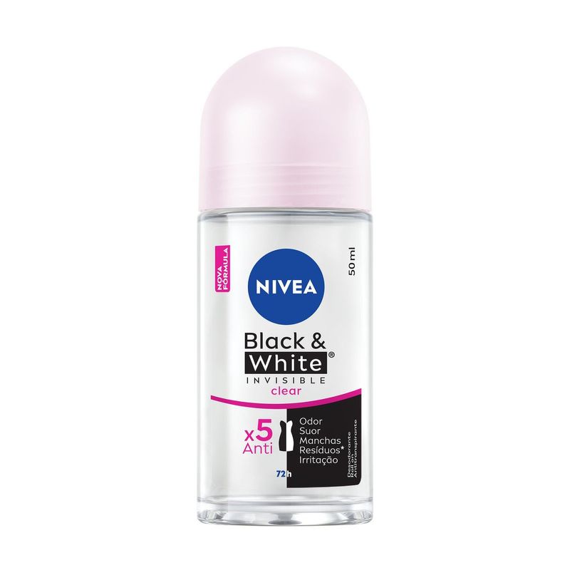 Desodorante Antitranspirante Roll On Nivea Black E White Invisible Clear 50ml