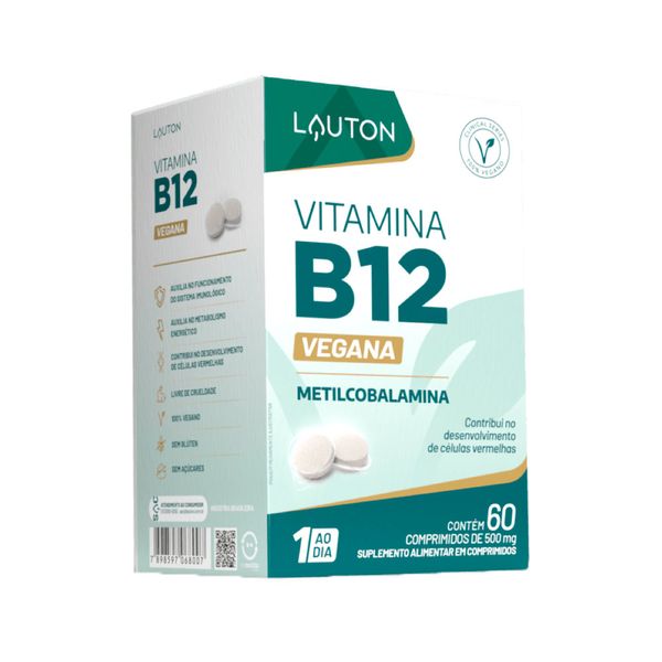 Vitamina B12 Vegana 500mg Lauton Com 60 Comprimidos