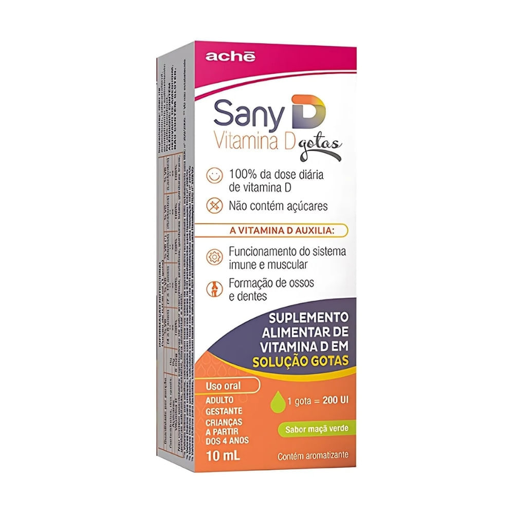 Suplemento Vitamina D Sany D Gotas Sabor Maçã Verde 10ml