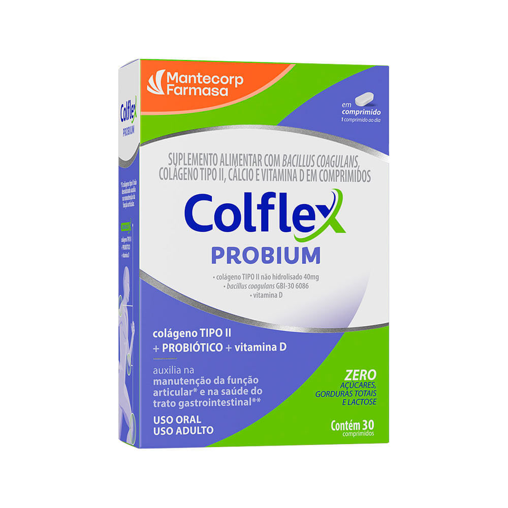 Colágeno Colflex Probium Tipo Ii + Probiótico Bc30 + Vitamina D 30 Comprimidos