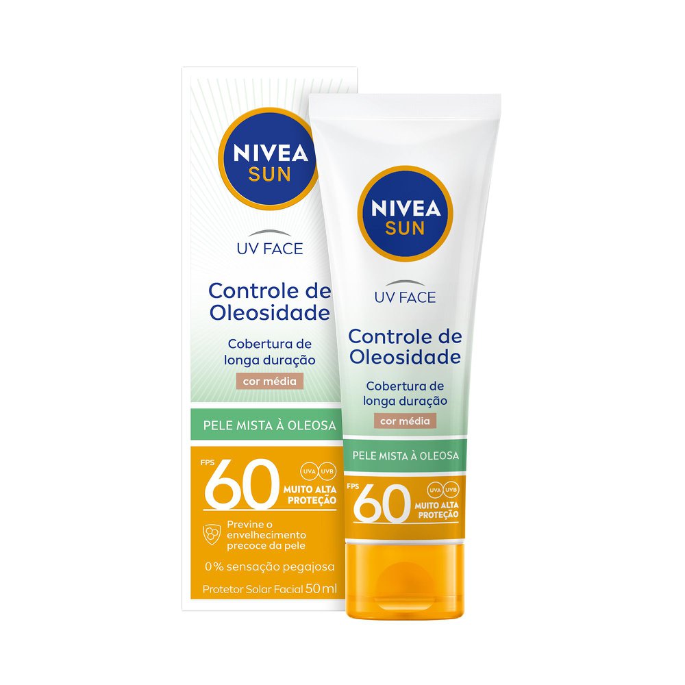 Protetor Solar Facial Controle De Oleosidade Beauty Expert Cor Média  Fps60 Nivea Sun 50g
