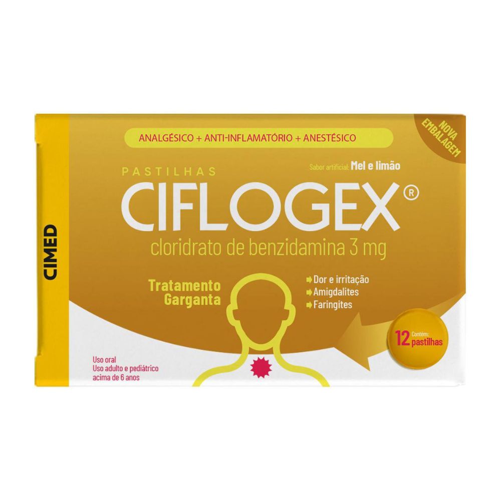 Ciflogex Com 12 Pastilhas Sabor Mel E Limão