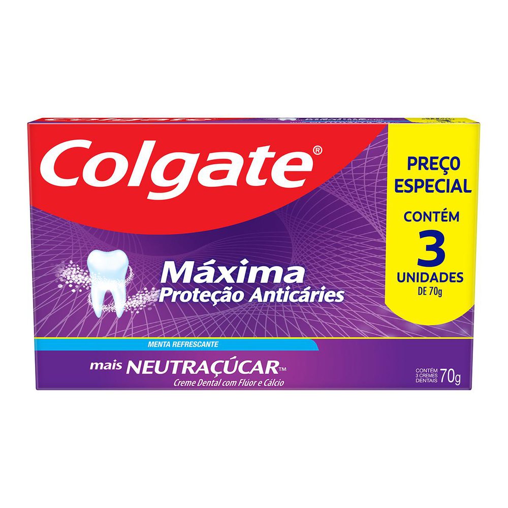 Creme Dental Colgate Maxima Proteção Anticáries Mais Neutraçúcar 70g 3 Unidades