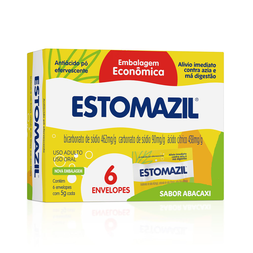 Antiácido Em Pó Efervescente Estomazil Abacaxi 6 Sachês 5g Cada
