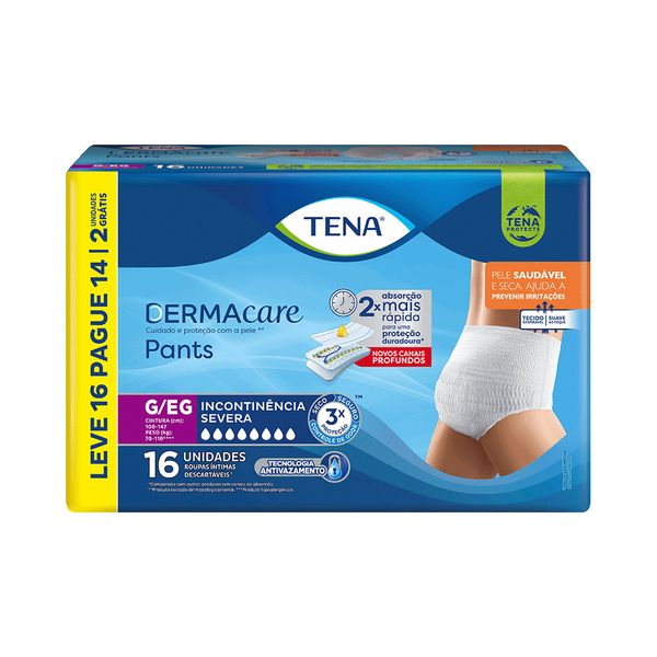 Roupa Íntima Tena Pants Dermacare G/eg Leve 16 Pague 14 Unidades Roupa Intima Tena Pants Dermacare G/eg Leve 16 Pague 14 Unidades