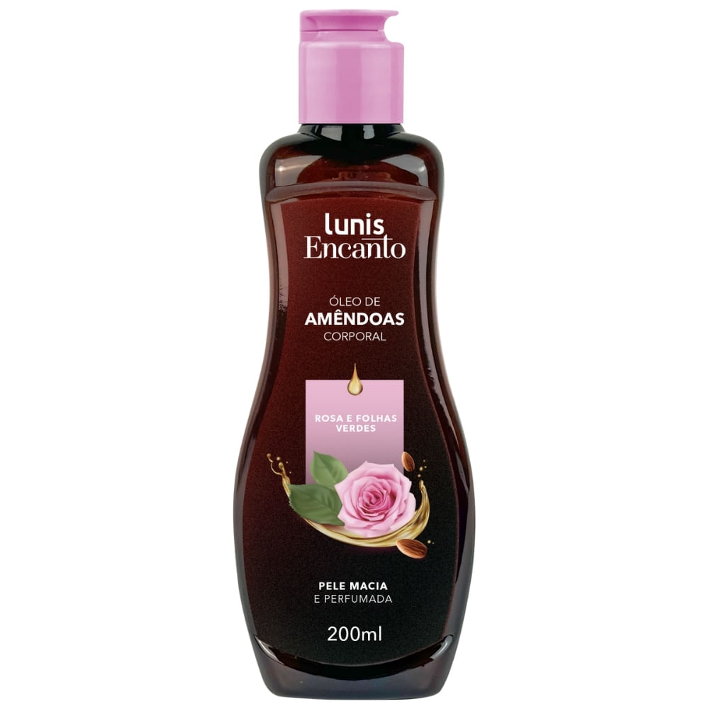 Oleo De Amendoas Corporal Lunis Encanto Rosa E Folhas Verdes 200ml