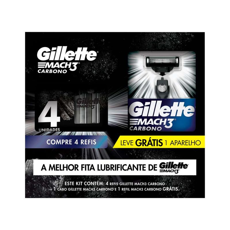 Lamina Gillette Com 4 Refil + Aparelho Gratis Carbono Especial