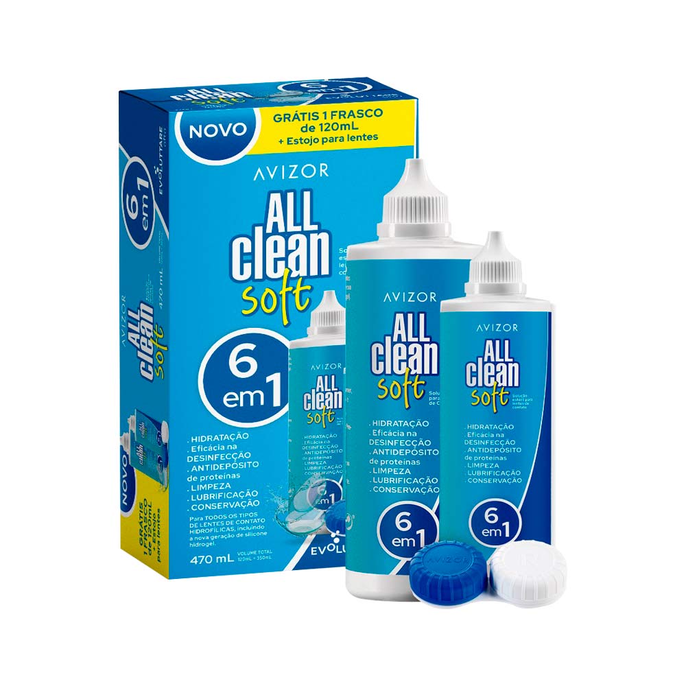 Solucao Para Lentes De Contato Avizor All Clean Soft 350ml Gratis 120ml  + Estojo Especial