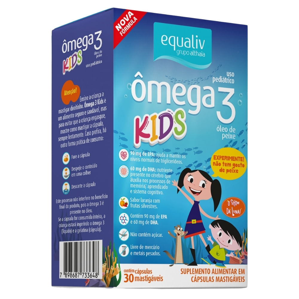 Suplemento Alimentar Omega 3 Equaliv Kids Laranja 30 Capsulas  Mastigaveis